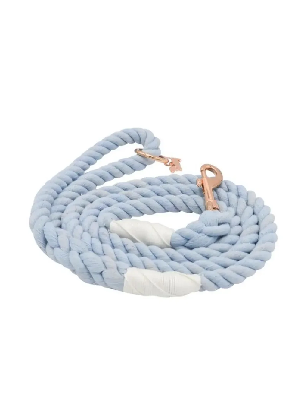 (RGB3) Sassy Woof Azul Braided Rope Dog Leash 5ft Blue Gray Rose Gold Hardware